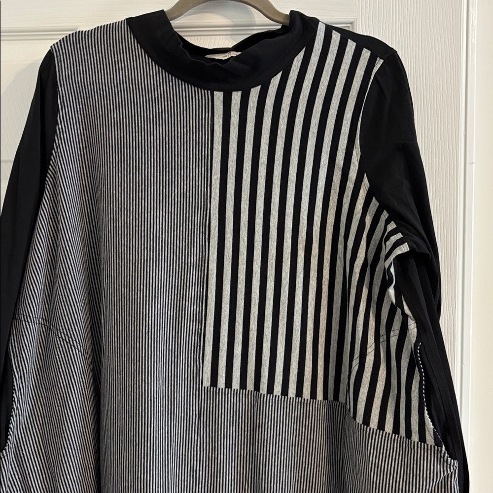 Black and Gray Striped Patchwork Tunic Dress - image 2